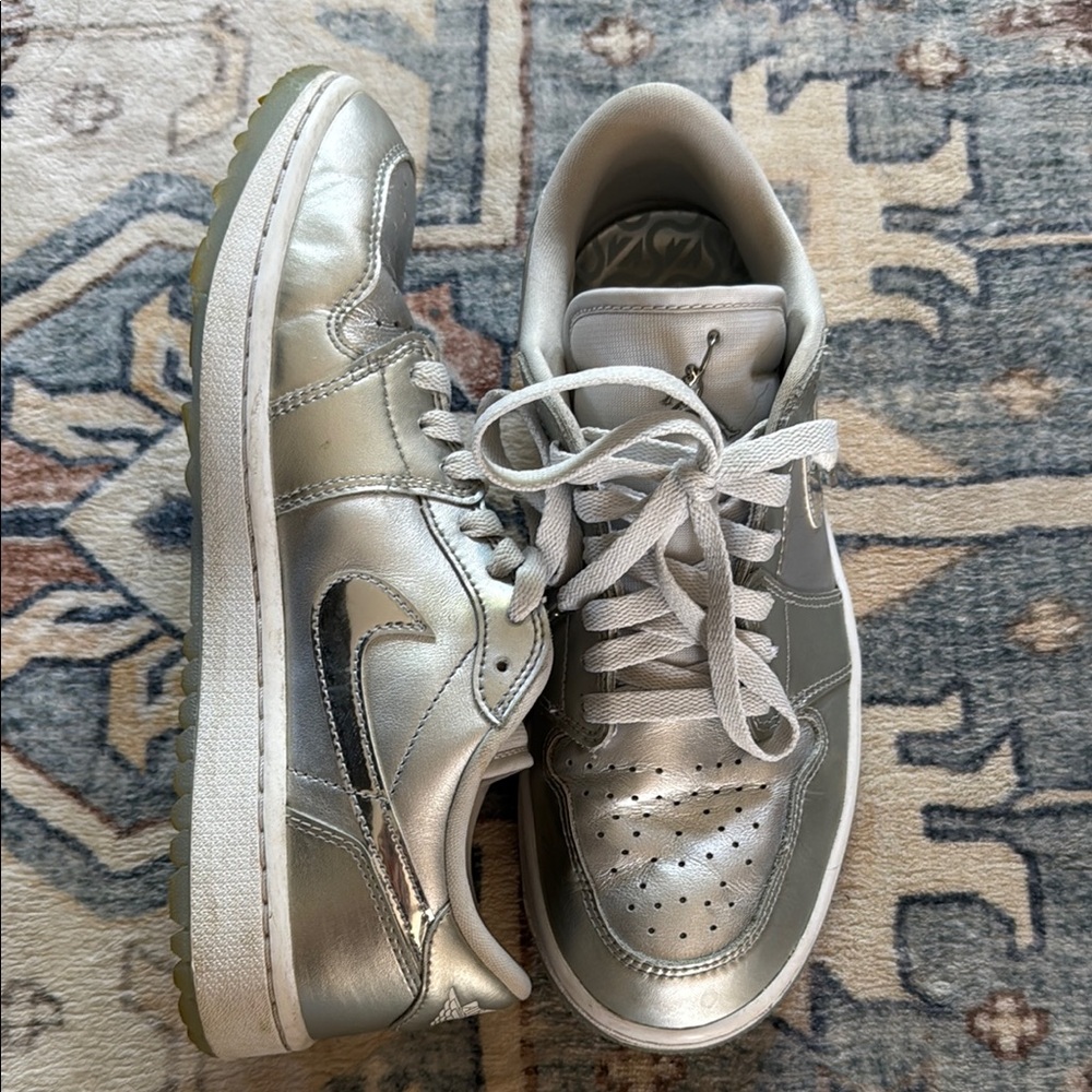 Silver Metallic Jordan golf shoe